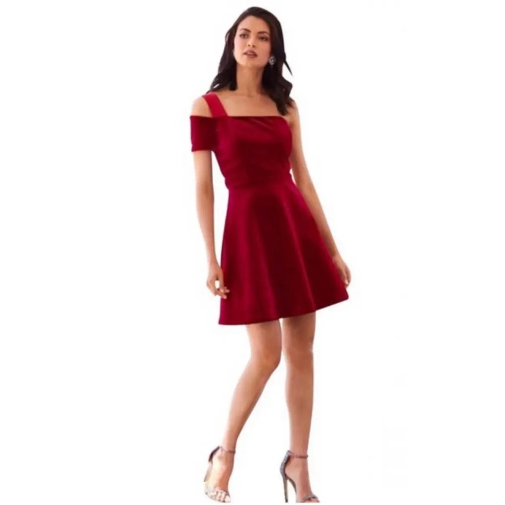 Boston Proper | Red One/Off Shoulder Velvet Mini Dress